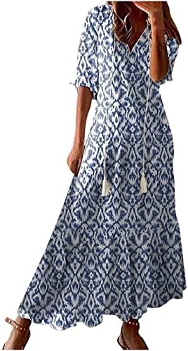 נשים של מקסי שמלה סקסי עמוק עם צווארון ארוך שרוול אפריקאי פרחוני חצאיות קרסול-אורך ארוך המפלגה שמלות חוף שמלה קיצית