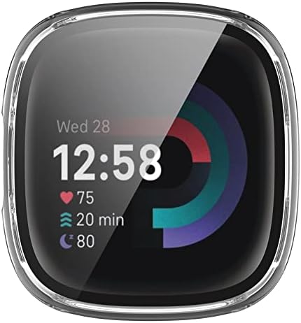 מגן מסך תואם ל- Fitbit Versa 4/Sense 2 Case Watch, זכוכית מזג זכוכית מחוסמת אולטרה-דקיקה פגוש אטום הלם מלא